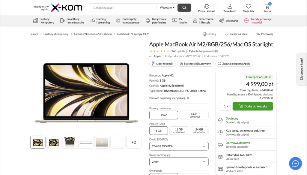 Promocja na Apple MacBook Air M2 w X-Kom - 4 444 złotych!